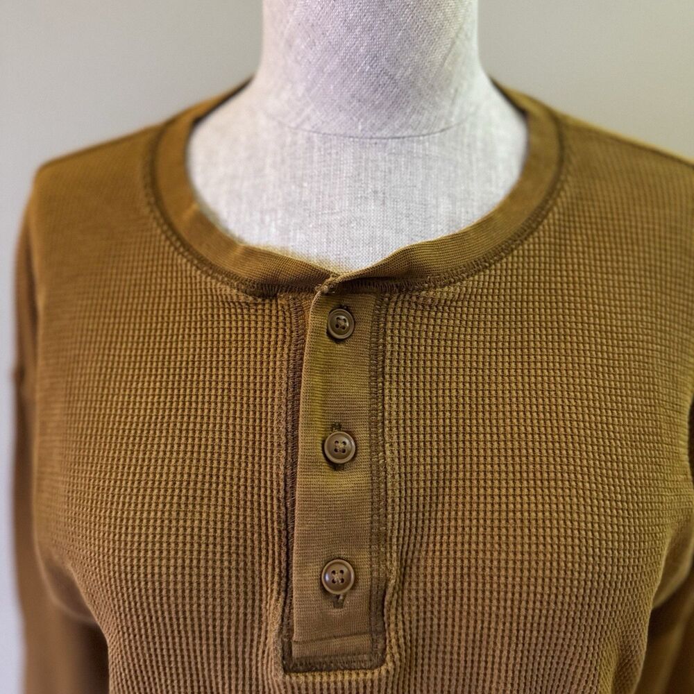 Everlane Women’s Organic Cotton Waffle Henley Long Sleeve Top Orange Brown S - Picture 11 of 16